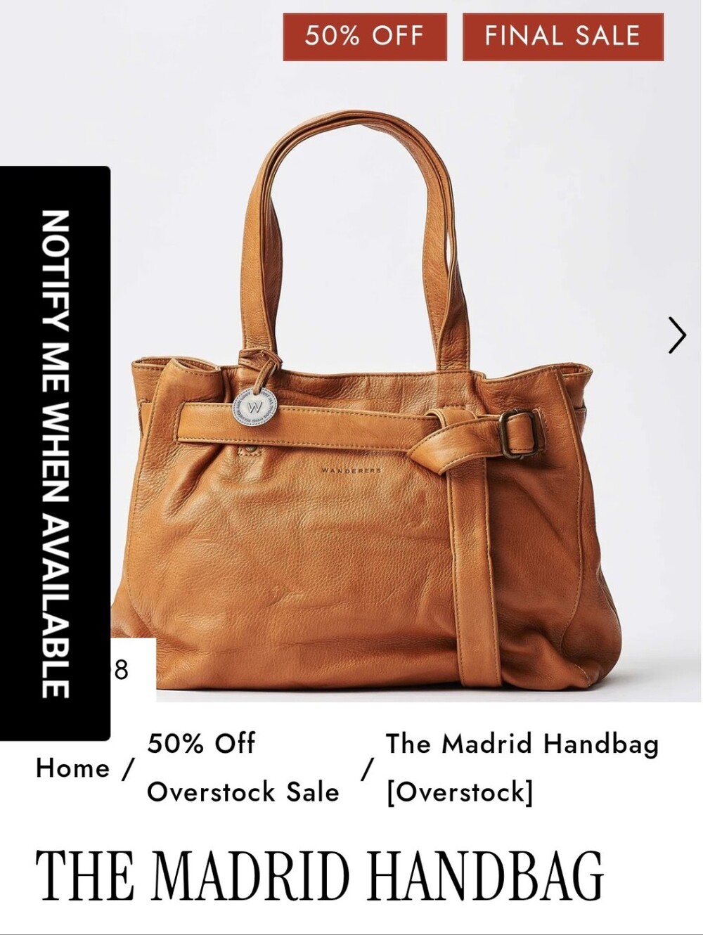 WANDERERS TRAVEL CO. MADRID Leather Tote Bag in Cognac Brown SOLD OUT ONLINE